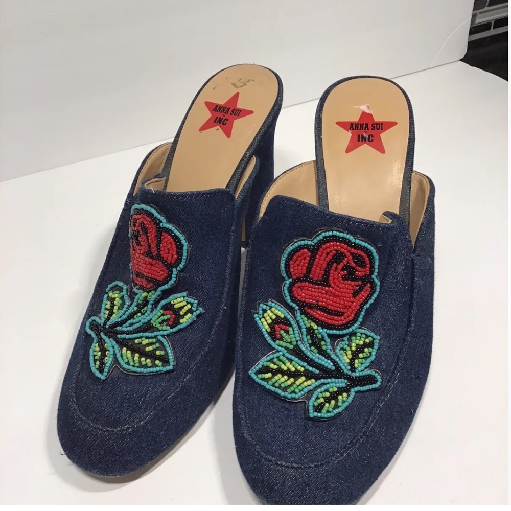 INC International Concepts Women Maddie Closed Toe Clogs Blue Denim Beaded 9M